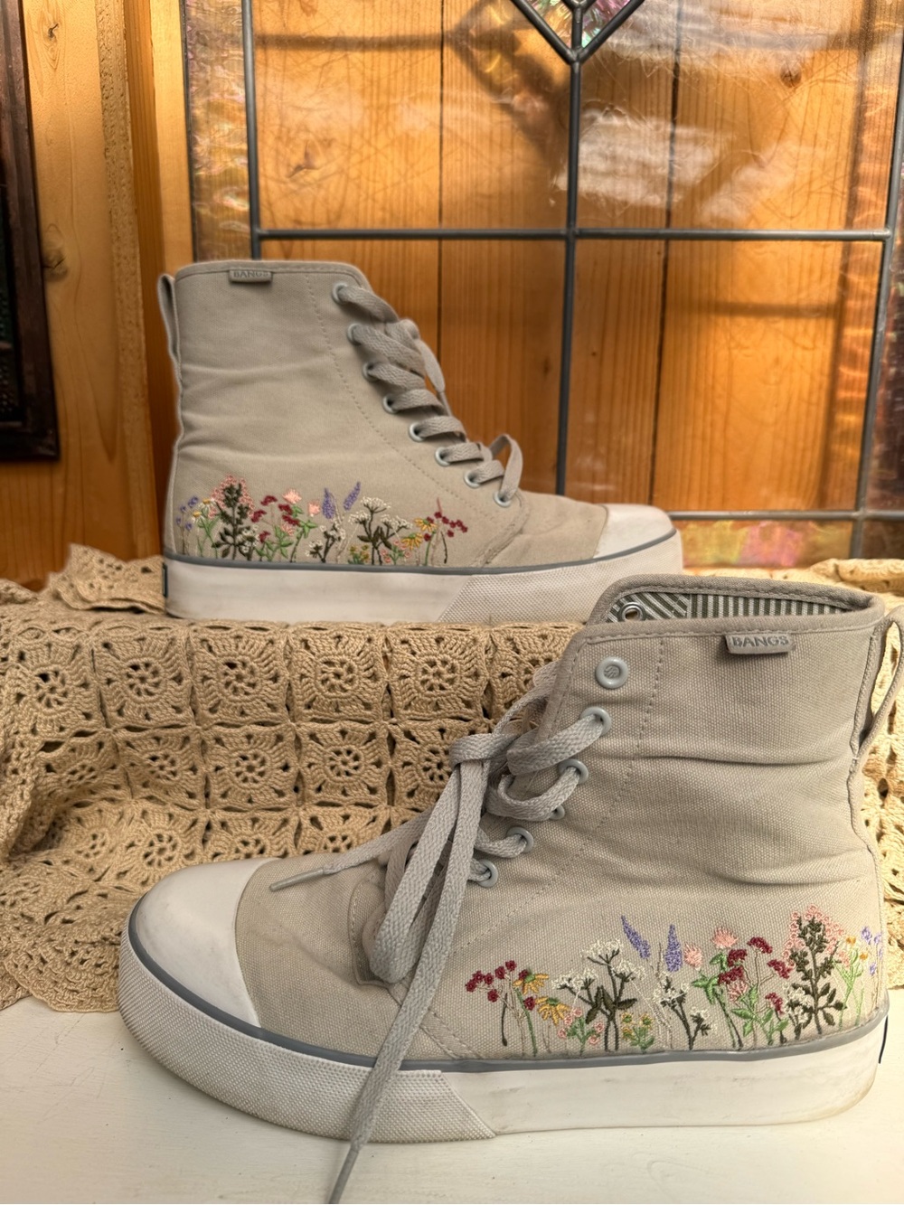 BANGS Wildflower Wanderer Platform High Top Sneakers Embroidered Floral Shoes - Picture 5 of 14